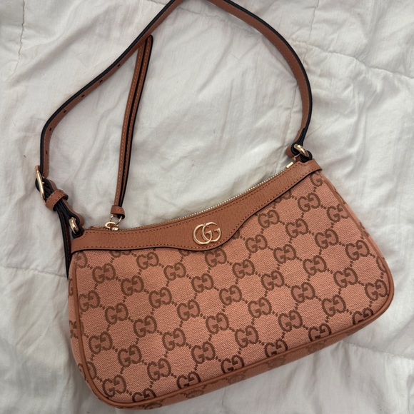 Gucci Handbags - Gucci Pink and Brown Shoulder Bag with Monogram Design